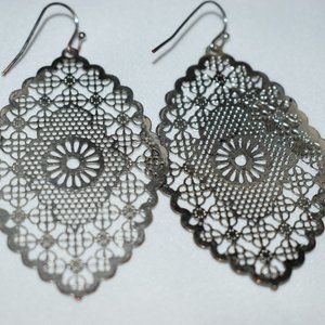 Pair Of Silver Colored Filigree Earrings